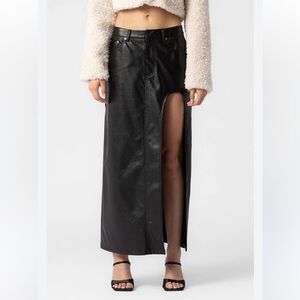 PRETTY GARBAGE Skirt Black Vegan Faux Leather‎ Midi Side Slit Size Small